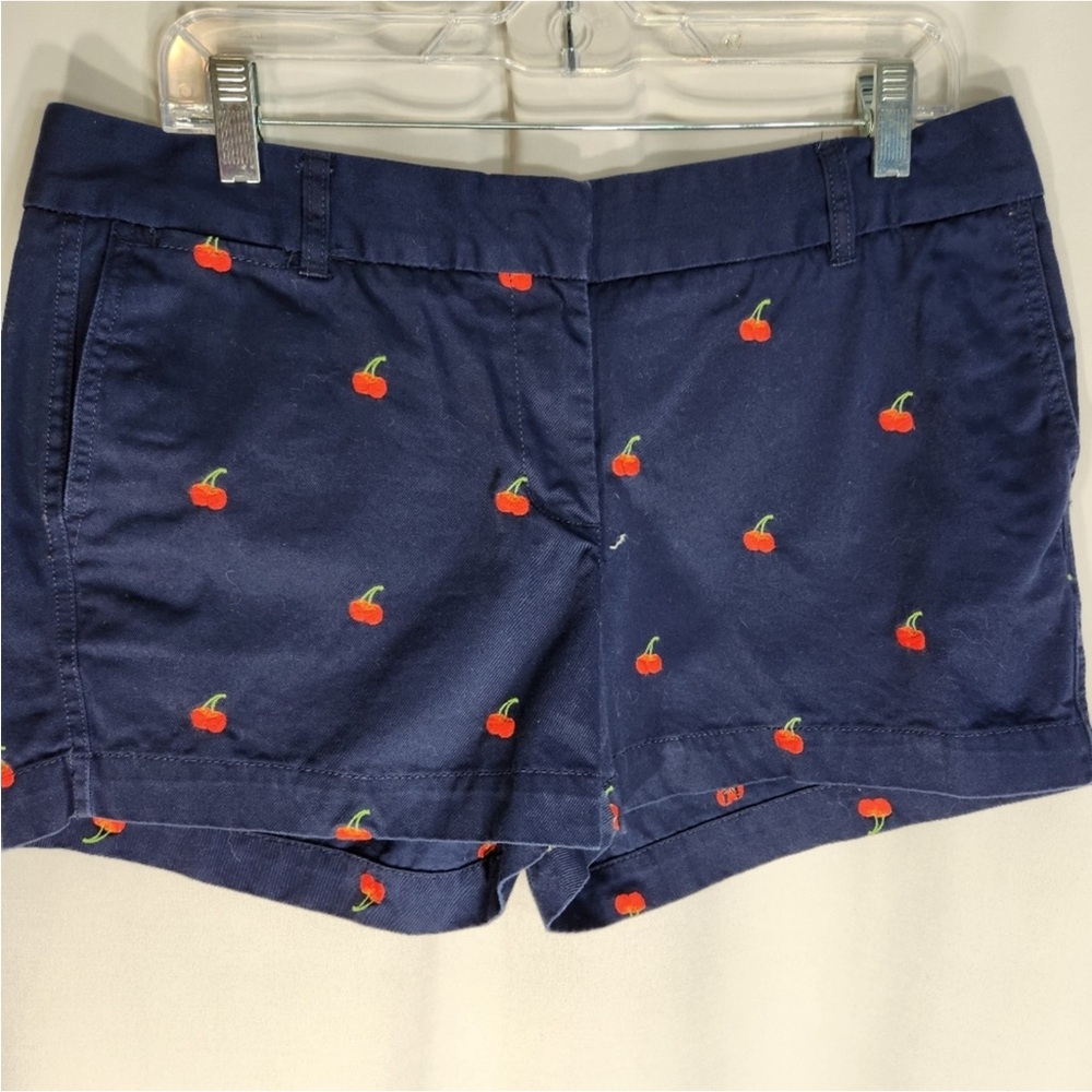 J. Crew Cherry Embroidered Navy Shorts